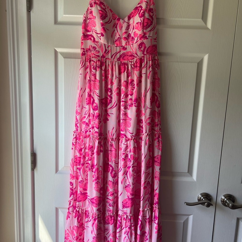 Lilly Pulitzer NWT Pink and White Maxi Floor Length Sundress Size 8